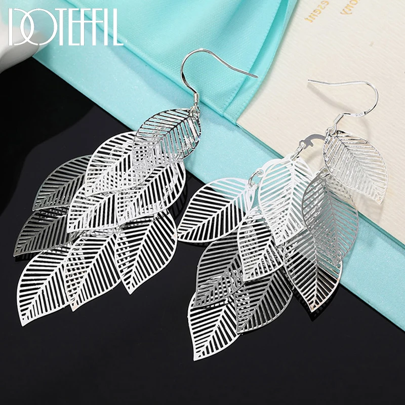 Layered Hollow Leaves Tassel Long Drop Earring Silver Color Fashion Jewelry Woman  Trendsetter Christmas Gifts