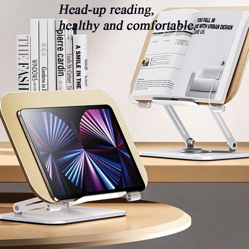 Desktop Wooden Rotating Reading Stand Multi-functional Height Angle Adjustable Sitting Upright Reading Bookshelf