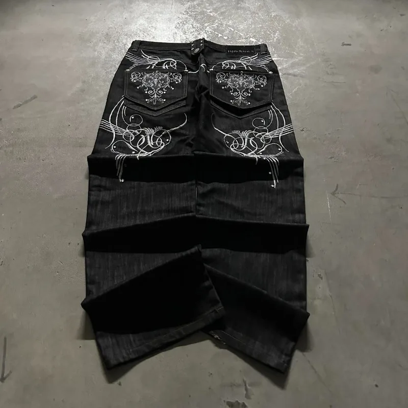 

202, американские модные мешковатые джинсы с винтажным узором, мужские Y2K Harajuku, готический хип-хоп, прямые широкие брюки для пар