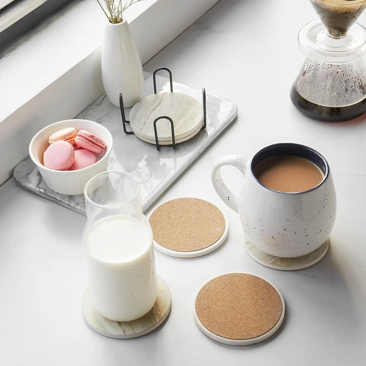 

Ceramic 6-piece set marble anti slip and absorbent coaster