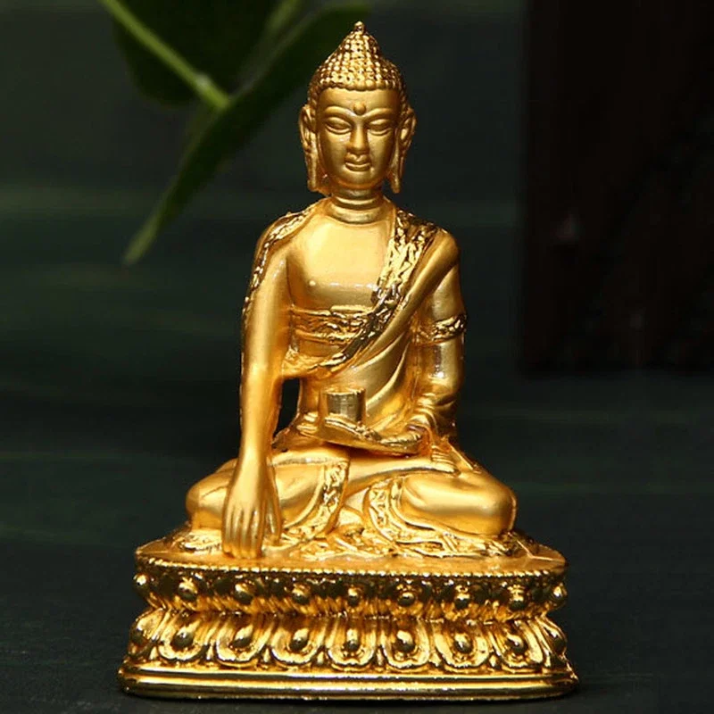 8cm Gilt Alloy Shakyamuni Buddha Statue Sitting Tathagata Buddha Lotus Base Home Car Altar Worship Decor