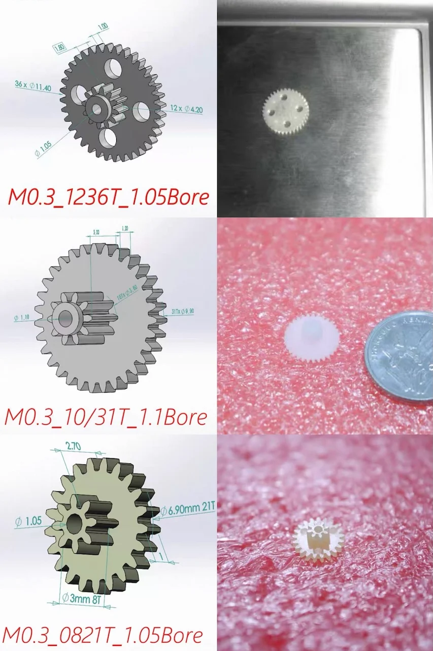 M0.3 Double Layer Micro Plastic Gear DIY Micro Servo for Camera Gimbal 1MM 1.1MM 8/10/12/21/31/36 Teeth Low Noise