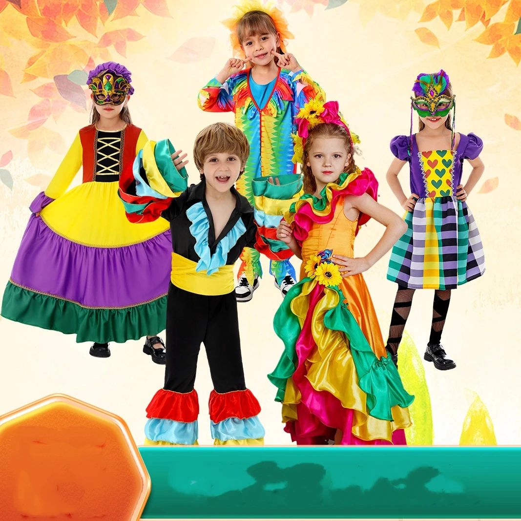 

Fun Colorful Carnival Children's Circus Performance Costume Kindergarten Carnival Party Stage Boy Girl Cosplay Makeup Dress Suit