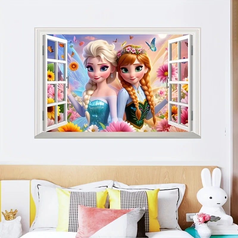 1 ملصق حائط على شكل قلعة الأميرة إلسا وآنا - تصميم نافذة سحرية، مثالي لغرف النوم وغرف المعيشة، مما يخلق مساحة مريحة وحالمة على شكل أميرة