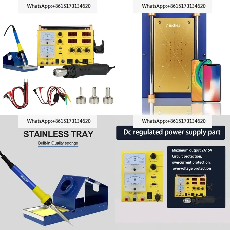 5 in 1 Soldering Station with Hot Air Gun Rework Iron Regulated Power Supply and Soldering Mat for 919D Repair Tool
