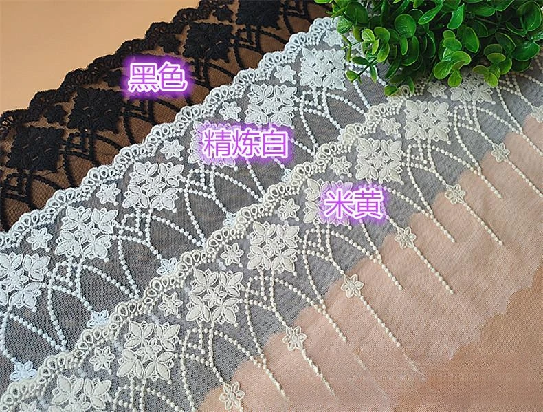 3 Yard/Lot Schwarz Weiß Baumwolle Stickerei Stoff Mesh Spitze Trim 24CM Nähen Kleidung Hochzeit Kleid Hause Textil DIY Zubehör – Detail 5