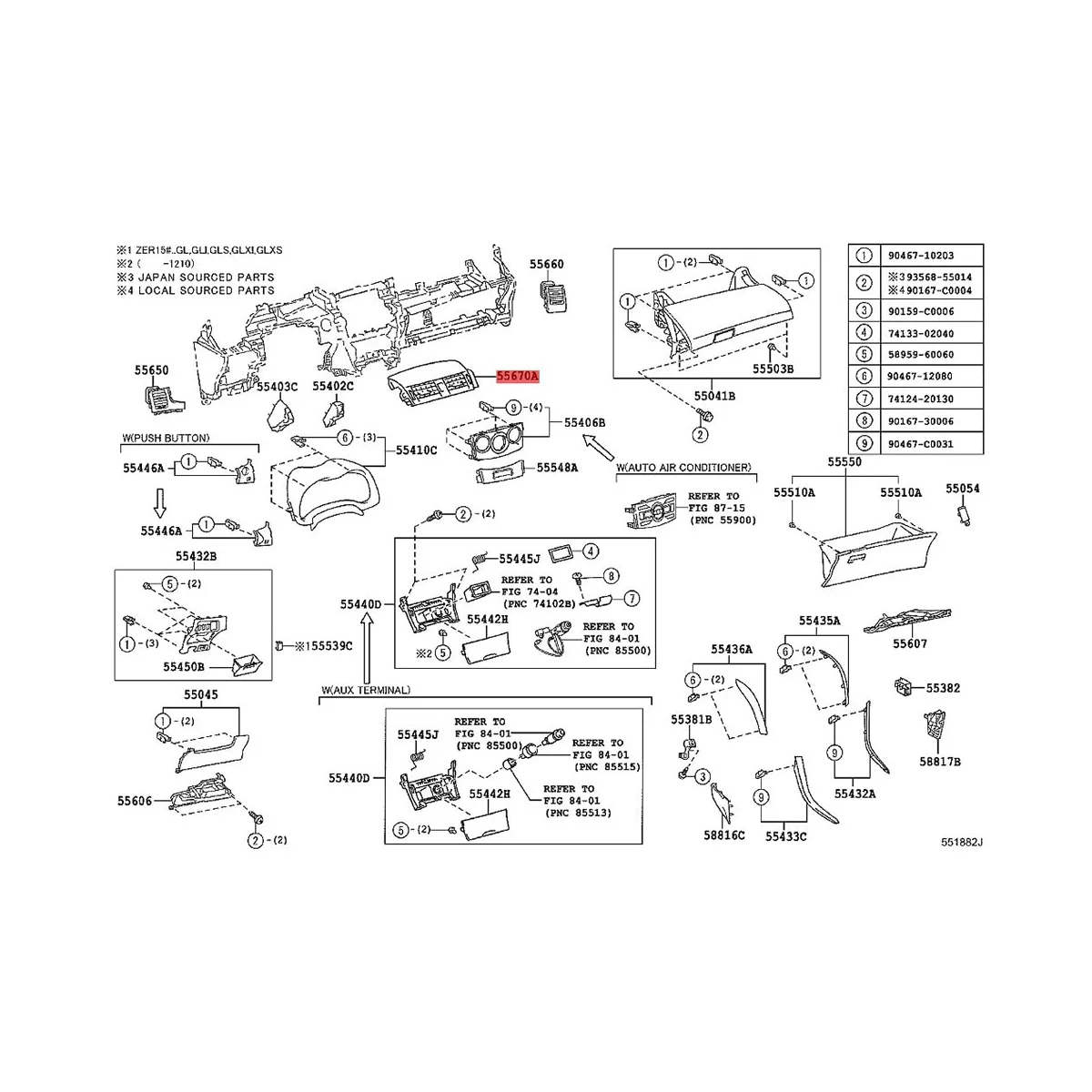 55670-02161 لوحة قيادة السيارة A/C لوحة مخرج الهواء مع مفتاح الطوارئ لغطاء مركزي 2007-2013-HIM