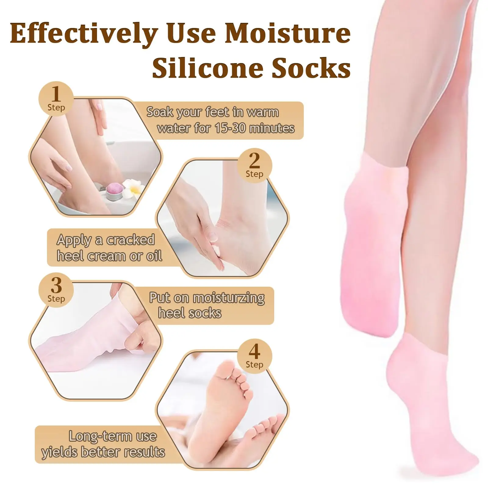 2 Pairs of Silicone Gel Moisturizing Foot Socks for Cracked Feet - Soothing Massage Softening Foot Skin Care with Moisturizer