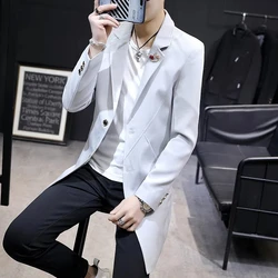 Trench Coat Men Autumn Single-Breasted Solid Color Overcoat Slim Long Sleeve Windbreaker Blazer Mid-Length Gabardina Hombre