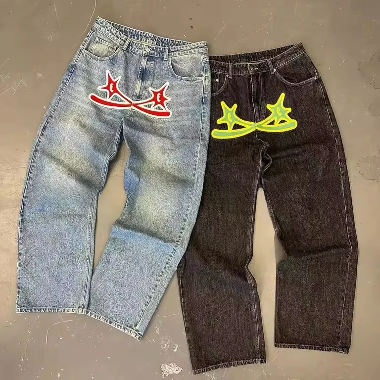 Hip hop star letter baggy jeans 2025 new American high street harajuku jeans mens straight leg casual pants y2k men clothing