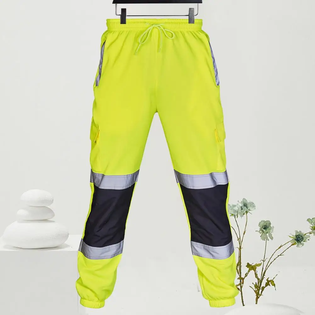 

High Visibility Work Pants Cooling Mesh Pants Reflective Tape Drawstring High Visibility Night Shift Sports Pants Men Sweatpants