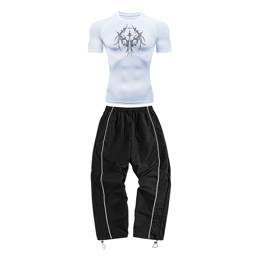 

Men's Summer Athletic Set Slim-Fit Quick-Drying Short-Sleeved Top And Loose-Fitting Athletic Pants For Outdoor Sports