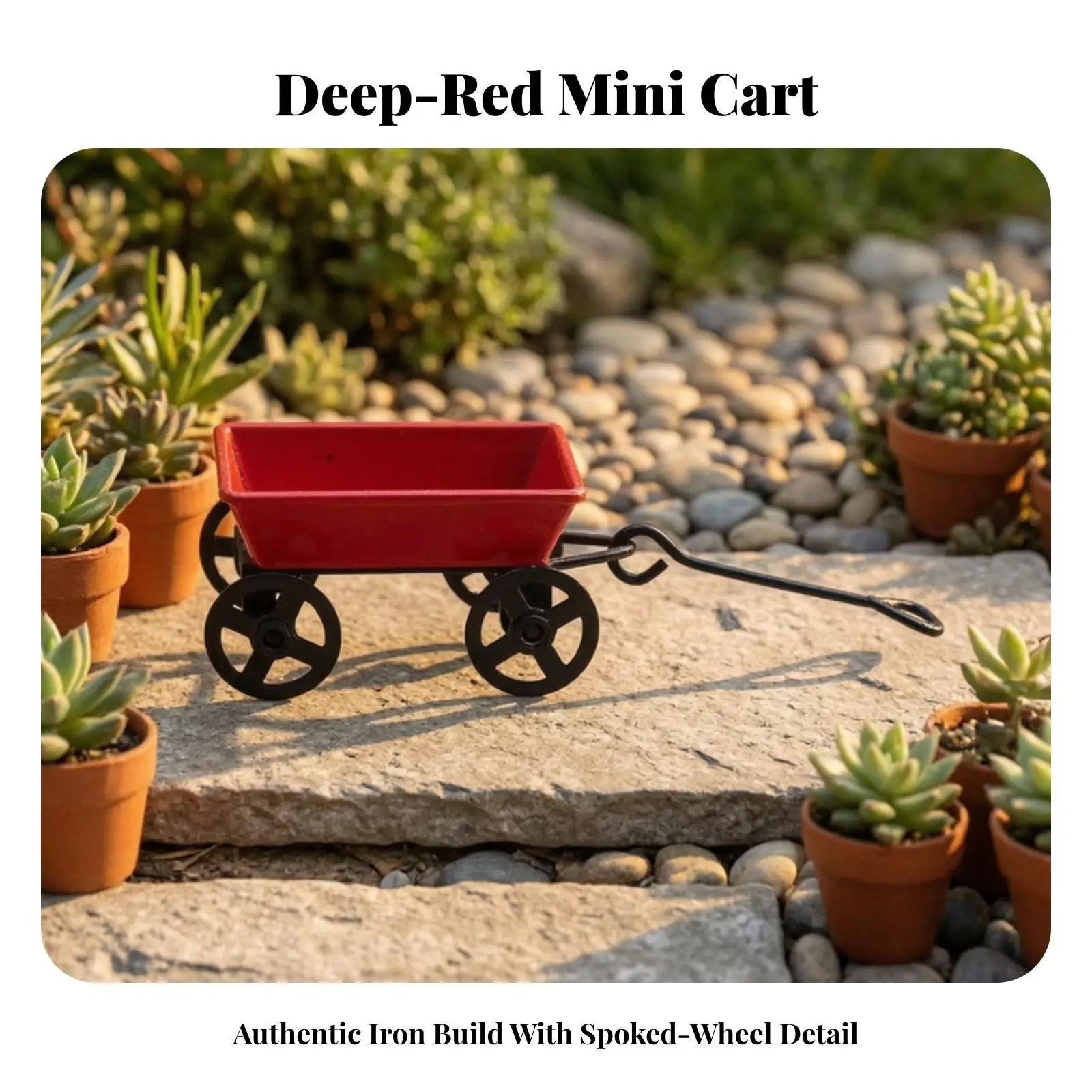 Deform-Resistant Miniature Garden Cart | Open-Top Tray Design, Spoked Wheel Construction, Dollhouse Garden Cart, for Photography