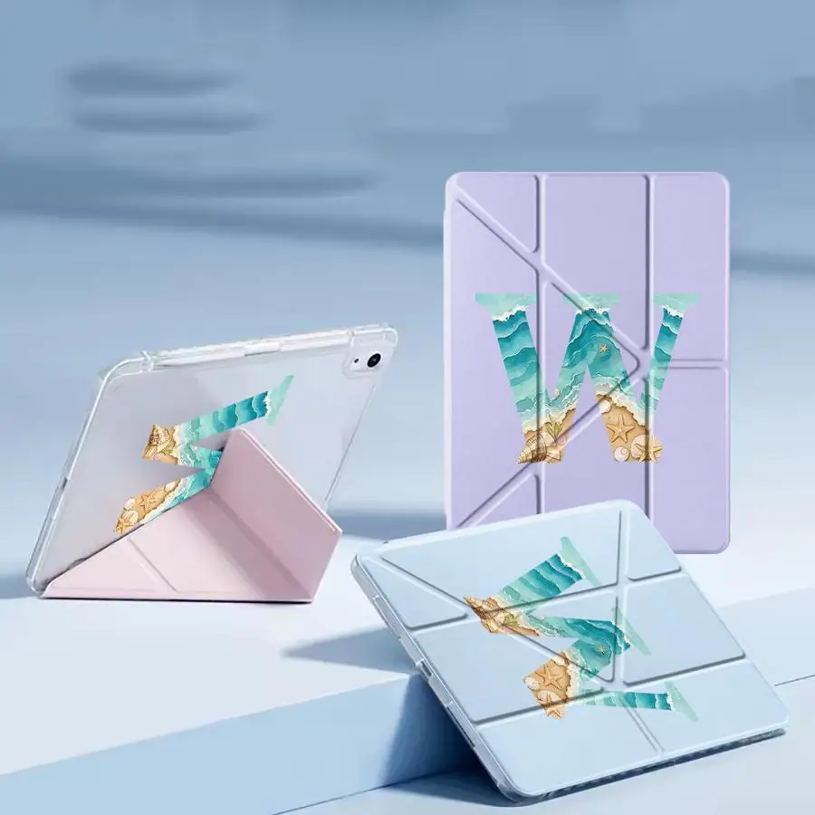 Beach Letter W Tablet Case For iPad Mini 6 7 Pro 2025 Pro 11th 10th 9th 8th 12 Air 4 5 M3 M2 M4 11inch Holder Cover Y-Fold