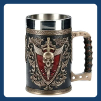 1pcs 600ml Beer Mugs 3D Stein Tankard Double Headed Eagle Winged Sword And Shield Skull Crest Stainless Steel Resin Coffee Cup