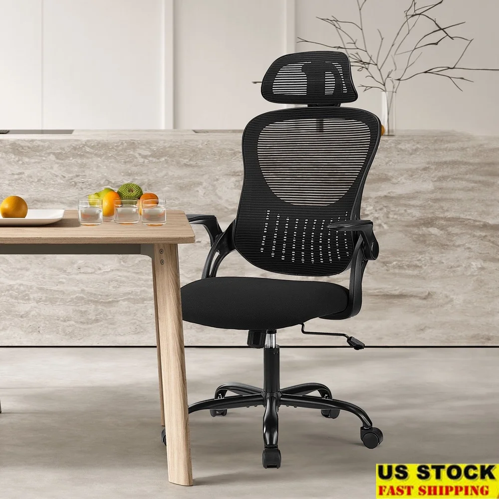

Ergonomic Mesh Office Chair with Adjustable Lumbar Support Headrest Flip-up Armrests 360-Degree Swivel Smooth Rolling Casters