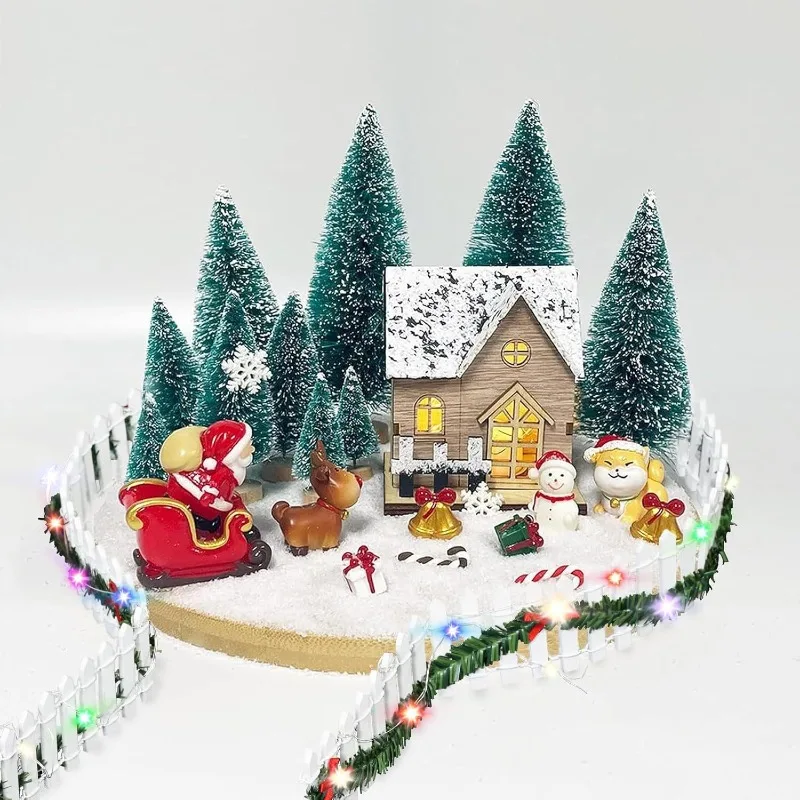 1/3PC 90cm Dollhouse Fence Miniature Christmas Wooden Garden Decoration LED Light Fairy Garden Fence Home Decorative Accessories