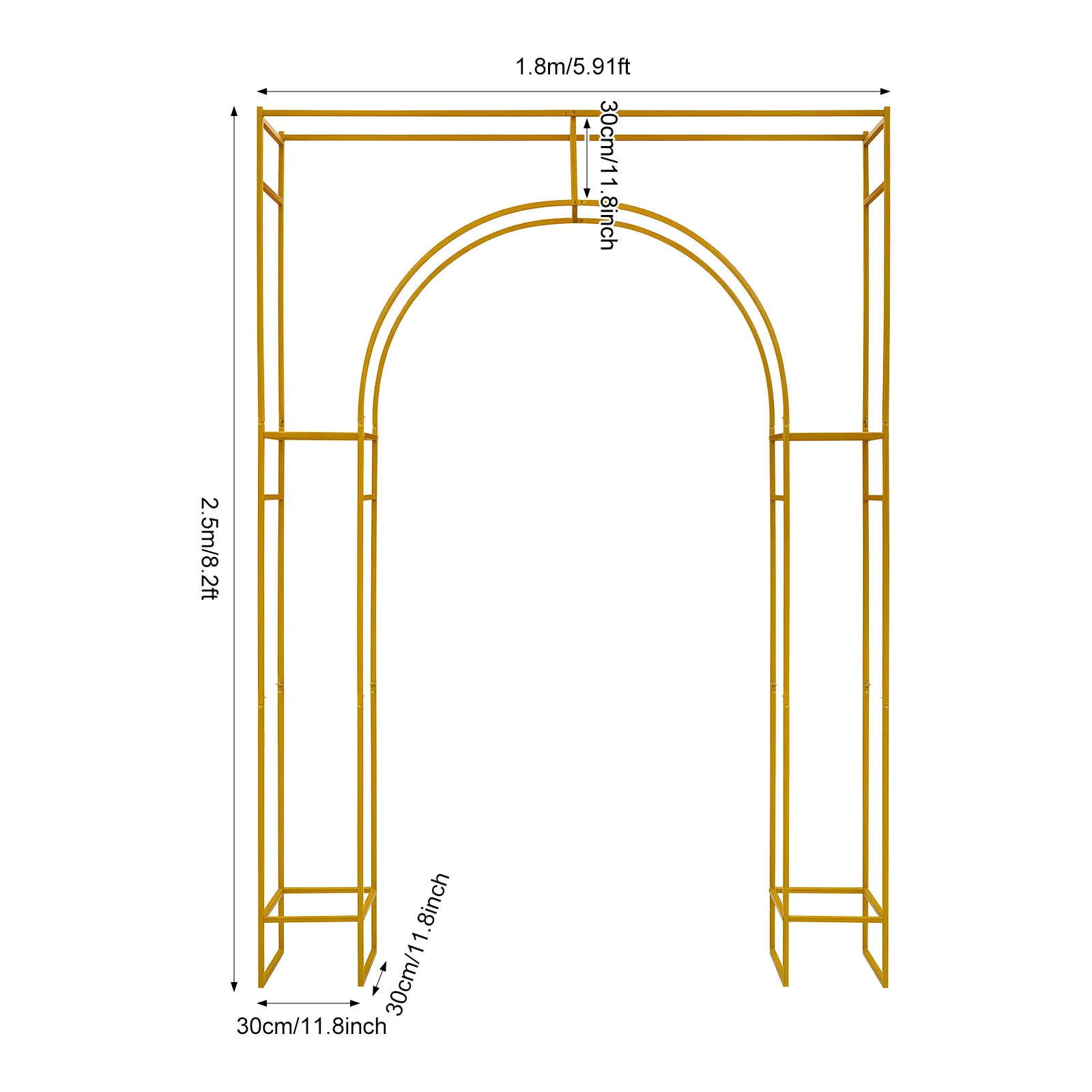 Wedding Arch Backdrop Stand, 7.87ft Wedding Arches for Ceremony Square, Metal Balloon Arch Stand Arbor Frame, Suitable for Wedding Birthday Party Baby Shower Photo Booth Background Decoration (Gold)