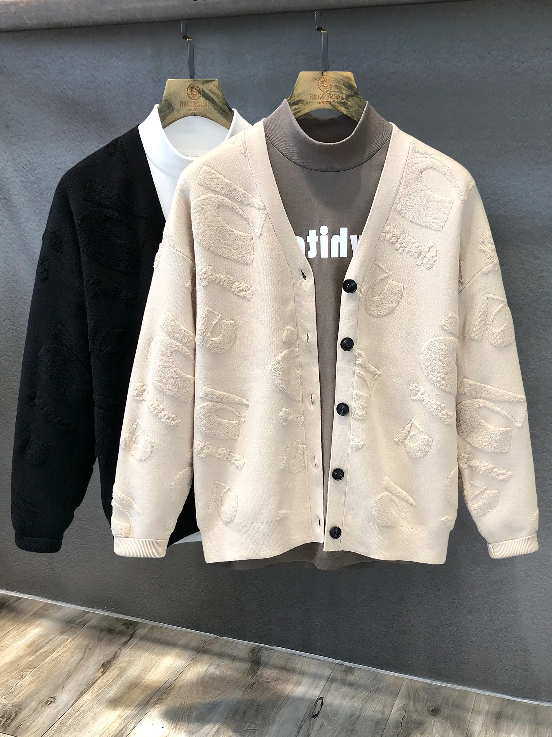 

Мужской вязаный кардиган Thiened высокого качества с V-образным вырезом, весенне-осенний свитер, верхняя одежда, модный дизайн с бахромой и цветочным узором