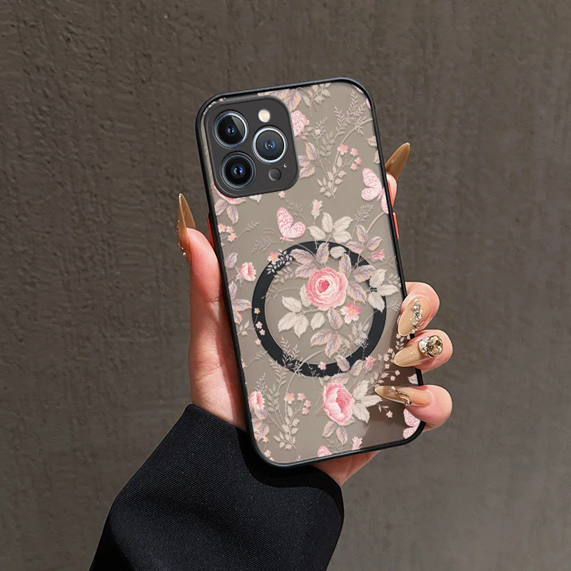Casing HP iPhone 17 Pro Max Motif Bunga Silikon Untuk Magsafe, Casing iPhone 16 15 13 12 14 11 17 Pro Max, Cover Magnetik Air