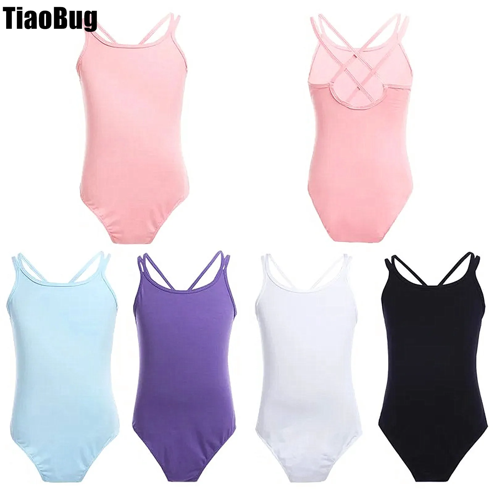 

Kids Girls Ballet Dance Leotard Spaghetti Strap Crisscross Back Solid Colour Leotard