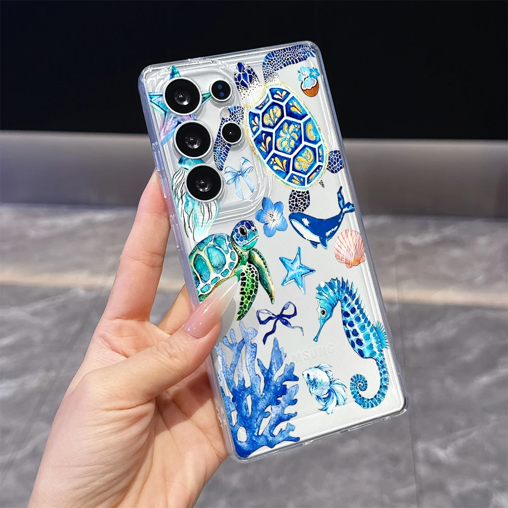 Blue Ocean Creatures Clear Soft TPU Back Cover For Samsung Galaxy S26 S25 S24 FE A15 A55 A57 Shockproof Phone Case