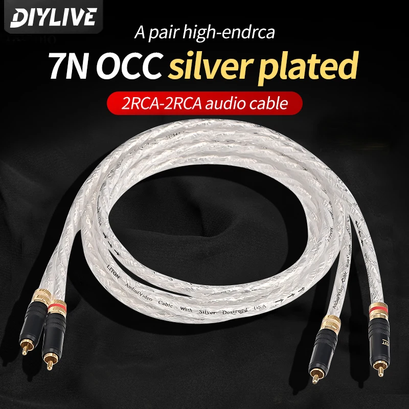 DIYLIVE Hi-End 7N OCC Cable de Audio 2RCA Chapado en plata Cable Cable de Audio HIFI 2RCA a 2RCA con Cable de enchufe WBT RCA
