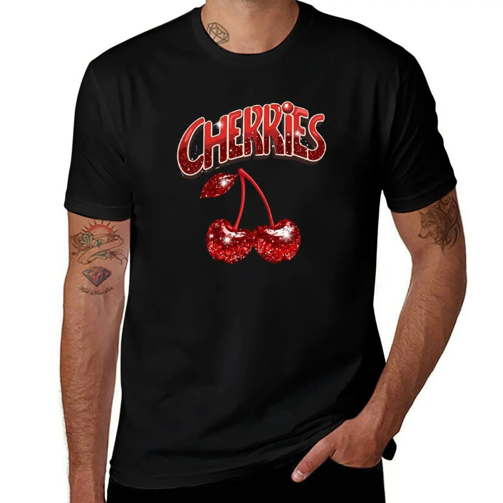 

Printed Glitter Red Cherries T-Shirt summer shirt sweat custom shirt vintage t shirt men