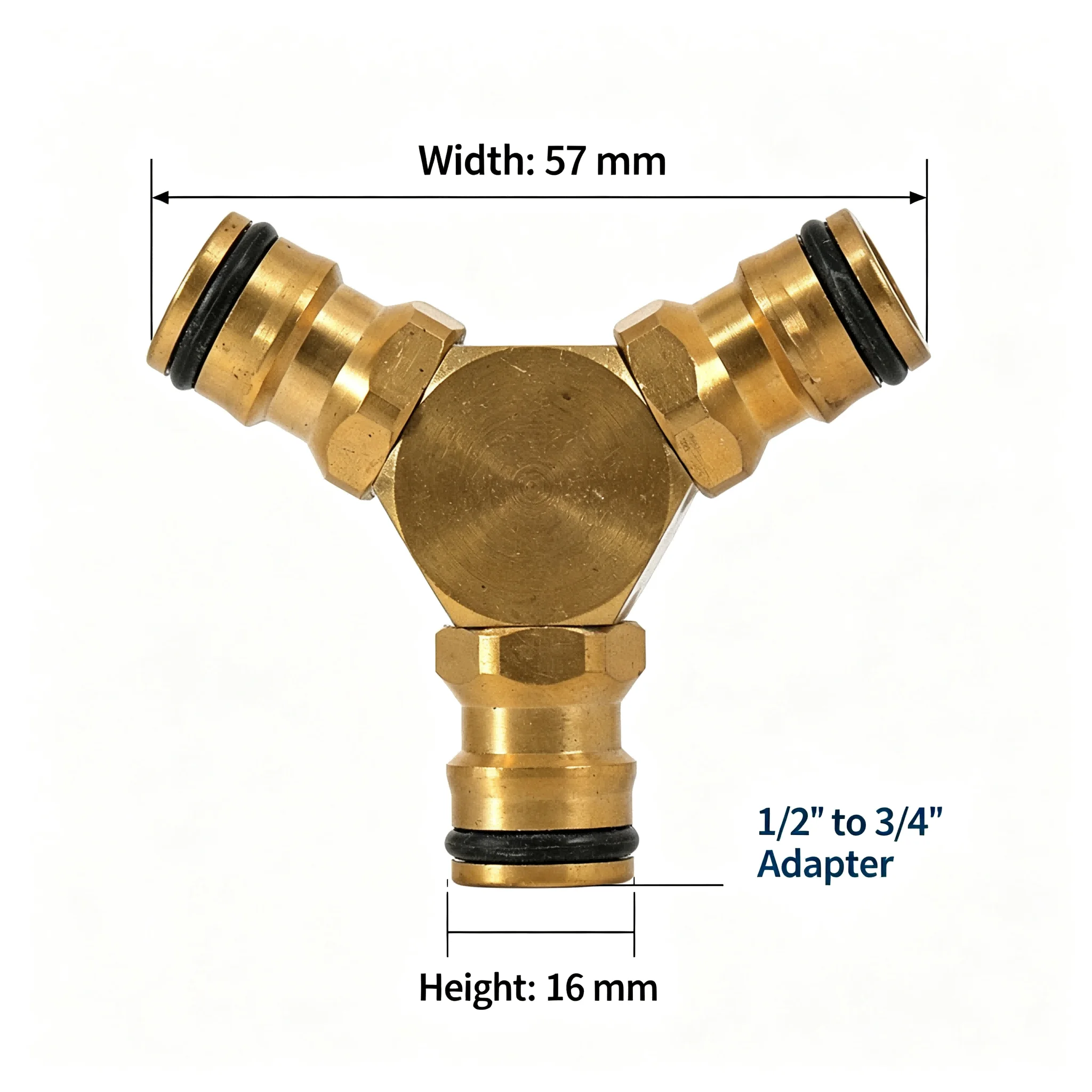 Copper 1/2'' to 3/4'' brass tee water hose splitter adapter for faucet dual outlet easy setup wide compatibility