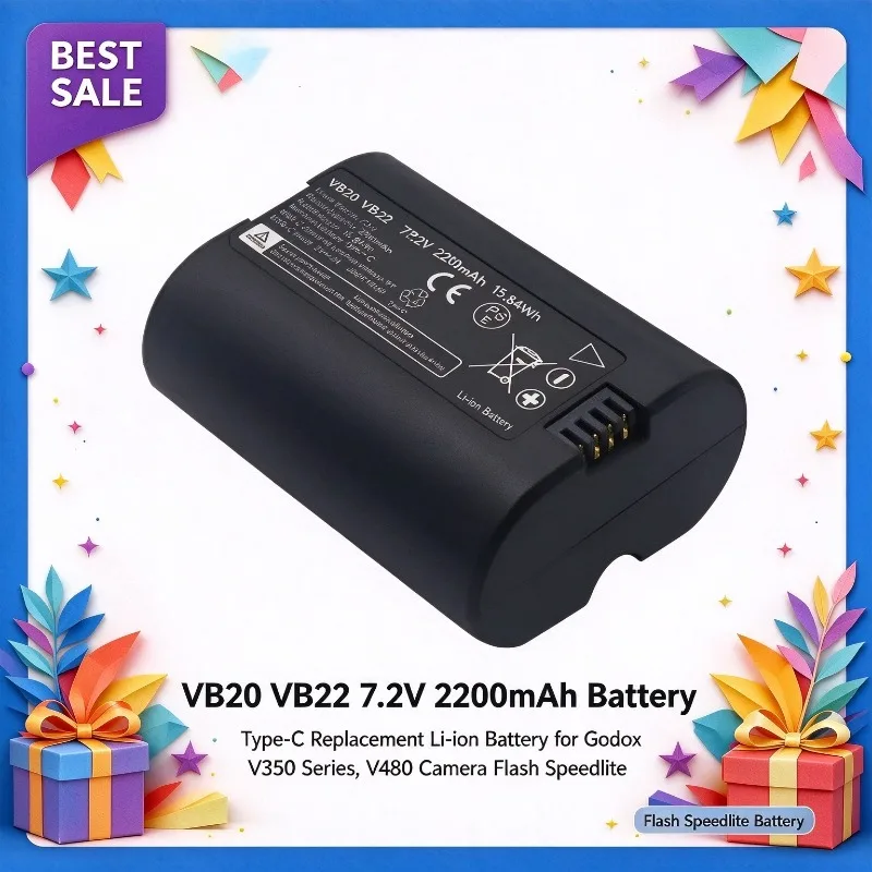 VB20 VB22 7.2V 2200mAh 15.84Wh Type-C Replacement Li-ion Battery for Godox V350 V350S V350F V350C V480 Camera Flash Speedlite
