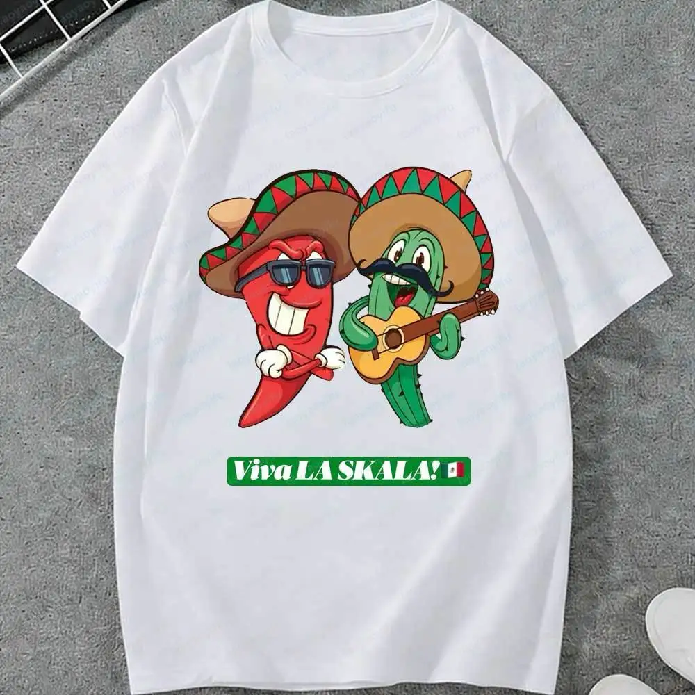 Camiseta Cinco De Mayo Viva La Skala con Diseño de Chile y Cactus, Divertida Camiseta Mexicana con Gráfico de Sombrero y Guitarra para Hombre y Mujer, Top de Algodón para Fiesta