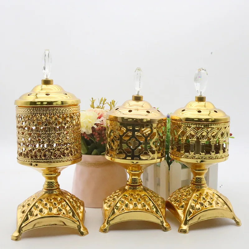 French Metal Aromatherapy Furnace Gold Tall Candy Jar Jewelry Cotton Swab Box Candle Holder Living Room Covered Incense