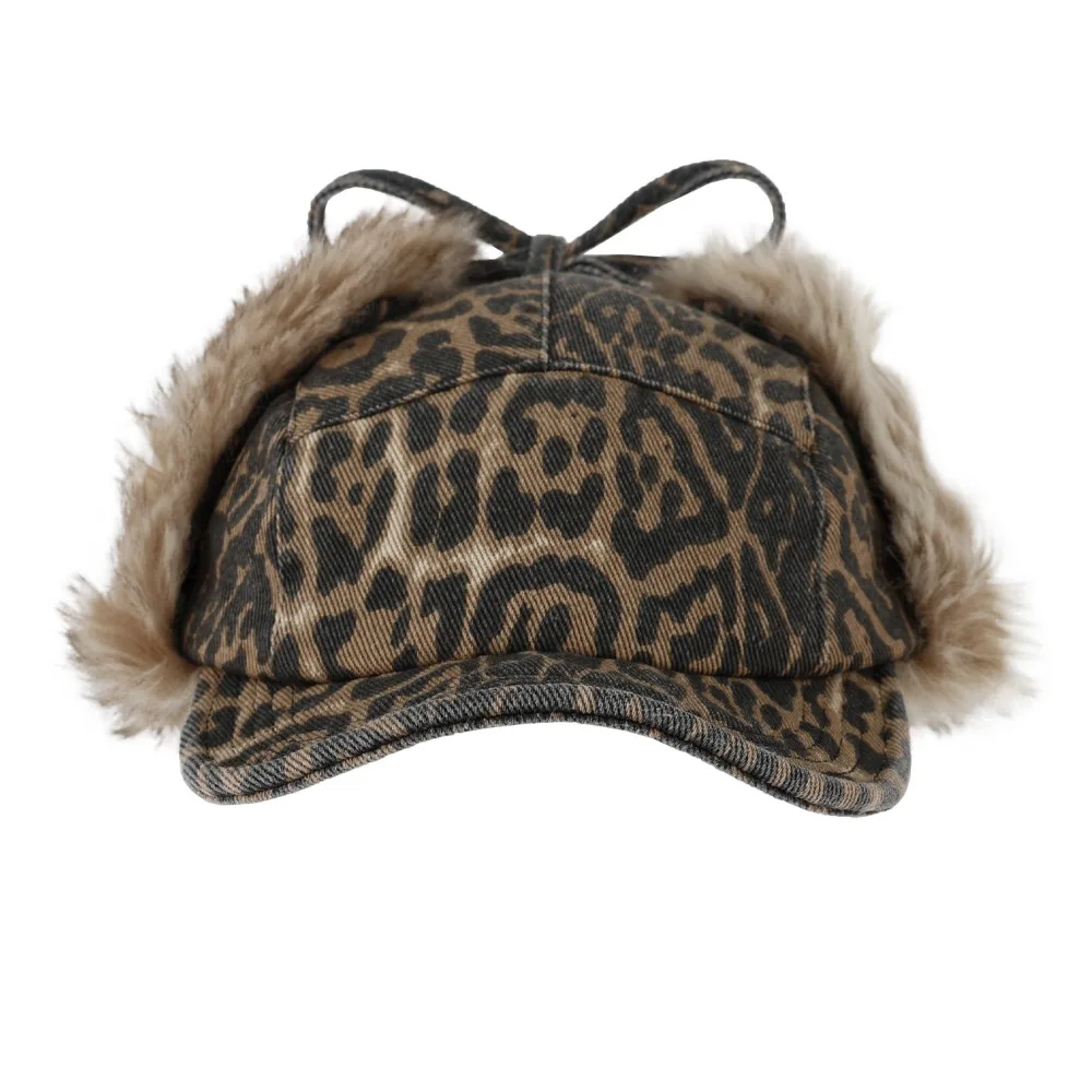 

New Leopard Print Baseball Hat Short Brim Corduroy Peaked Cap Velvet Thickened Bomber Hats Women
