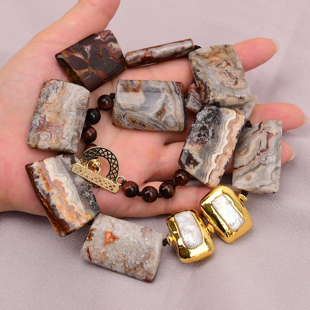 

G-G 20 дюймов натуральный сумасшедший агат массивный белый жемчуг тигровый глаз ожерелье ручной работы для женщин