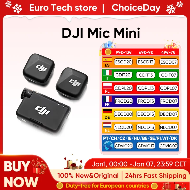 DJI-Micro Mini 2TX 1RX avec �tui de charge, suppression active du bruit � deux niveaux, fonctionnement 48 heures, audio de haute qualit�, transmission stable