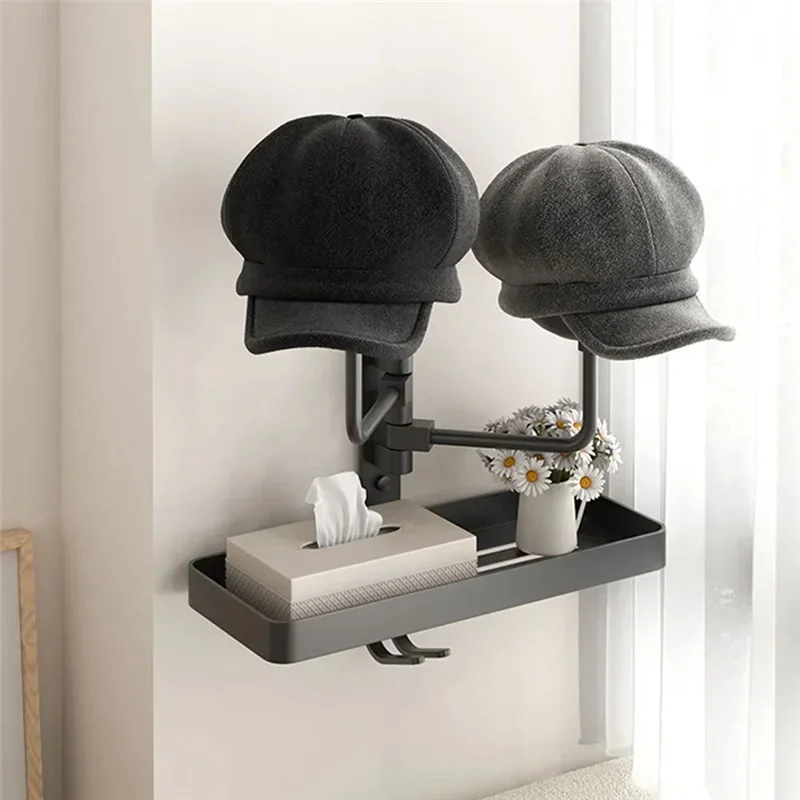 

Universal Fit Motorcycle Helmet Display Stand With Adjustable Hook-Wall Mount To Organize Caps, Jackets& Accessories