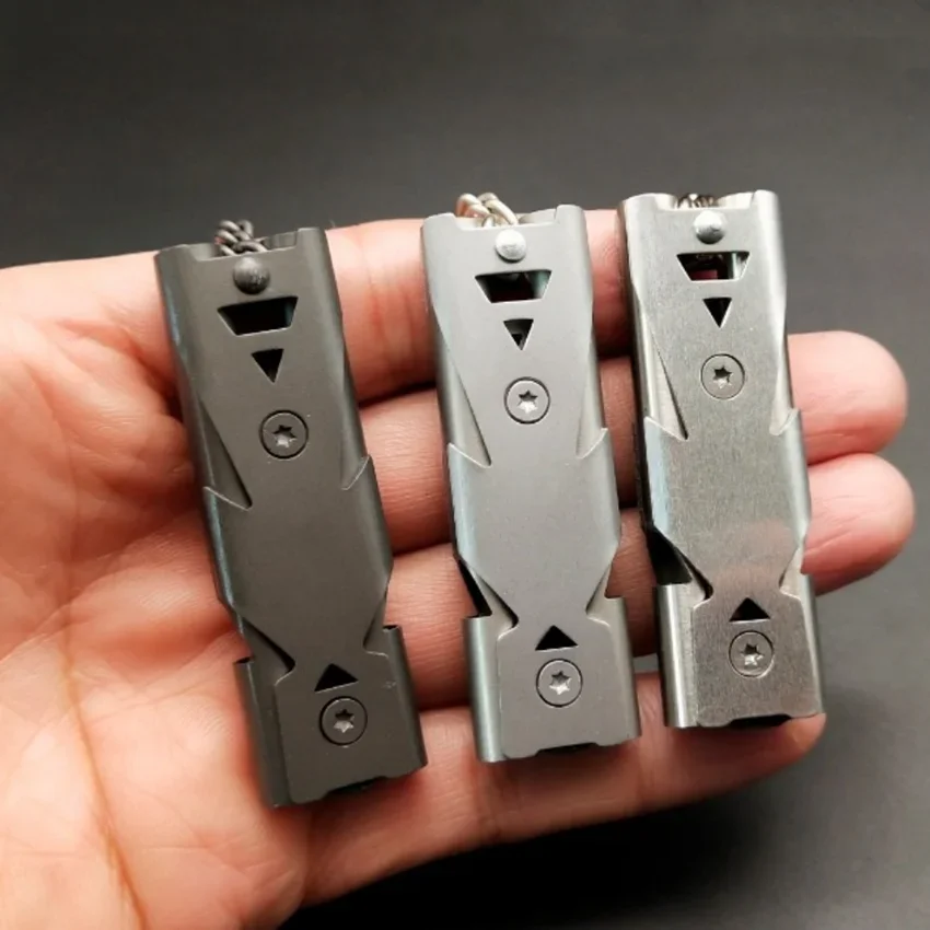 Llavero silbato de emergencia doble tubo acero inoxidable para pesca - imagen 3