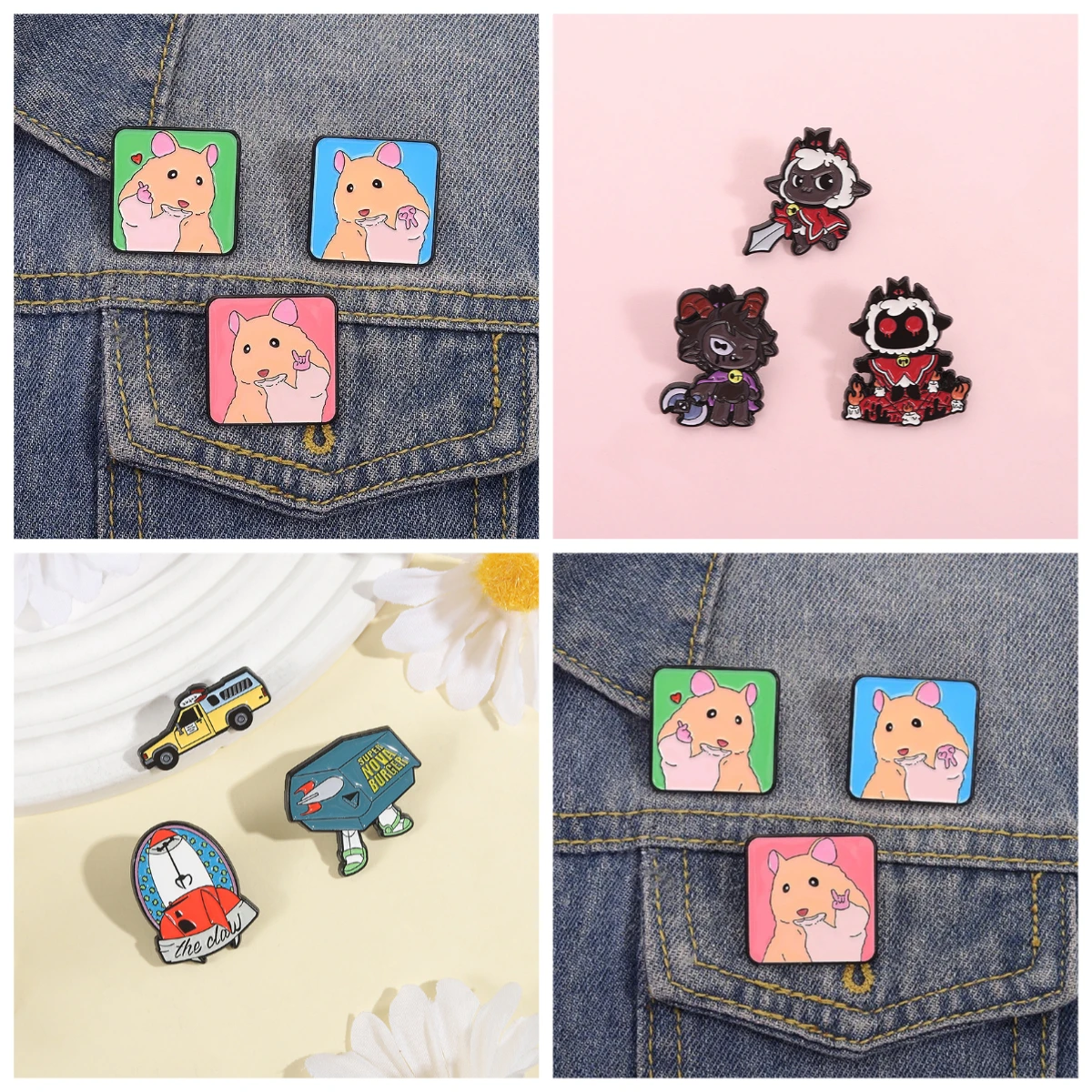 Lapel Pins For Backpacks Cartoon Hamster  Love Gesture Brooch Cute Bag Clothing Personalized Creative Decoration Small Badge Pin