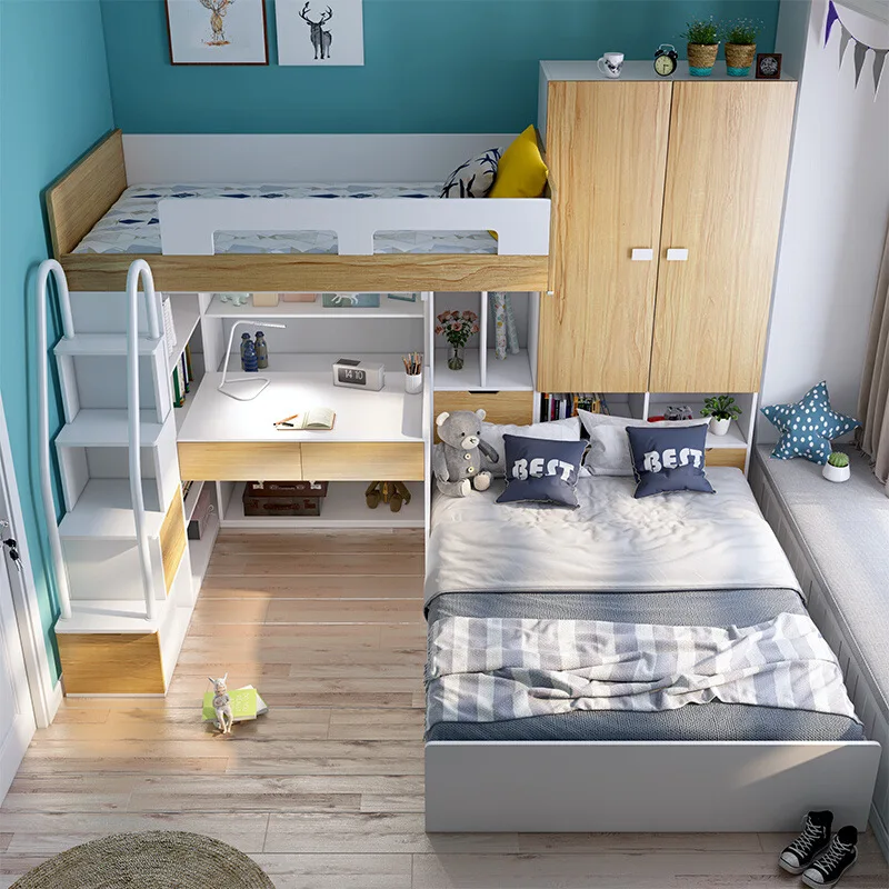 Two-child multi-functional combination bed, staggered upper and lower L bed, high and low