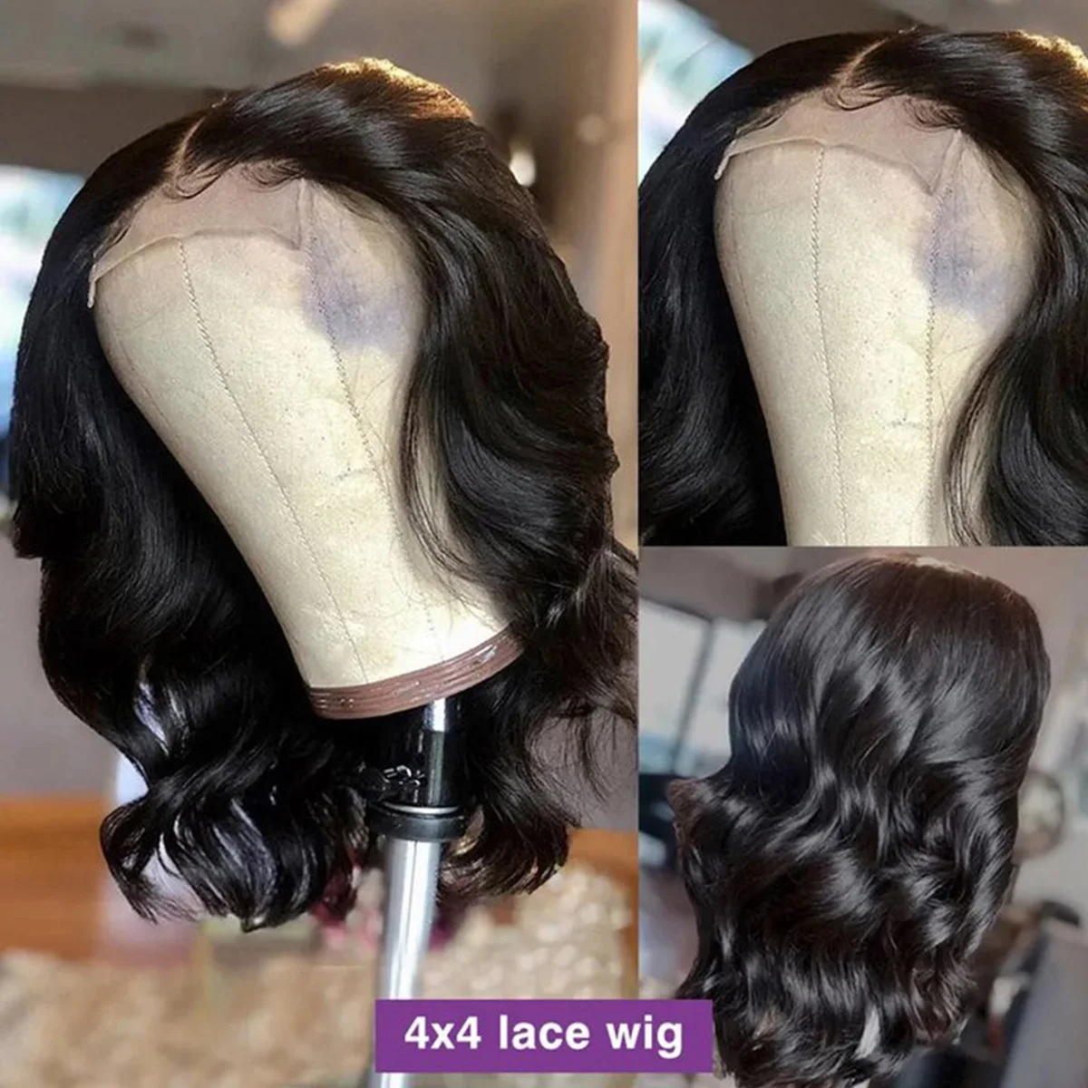 Bob Wig 4x4 Body Wave Lace Front Wigs Human Hair Wig for Black Women Pre Plucked Short Bob Wig 180 Density Indian Hair 8-16 inch