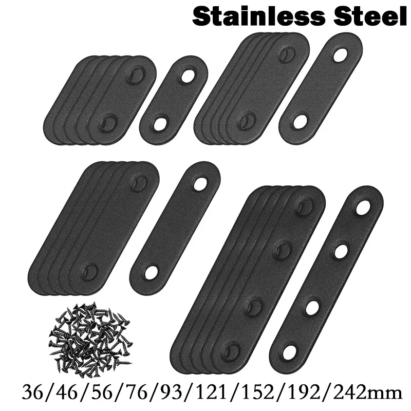 Black Stainless Steel Flat Plate Straight Bracket Brace Bracket,for Furniture Doors Windows Repair Corner Brackets, with Screws