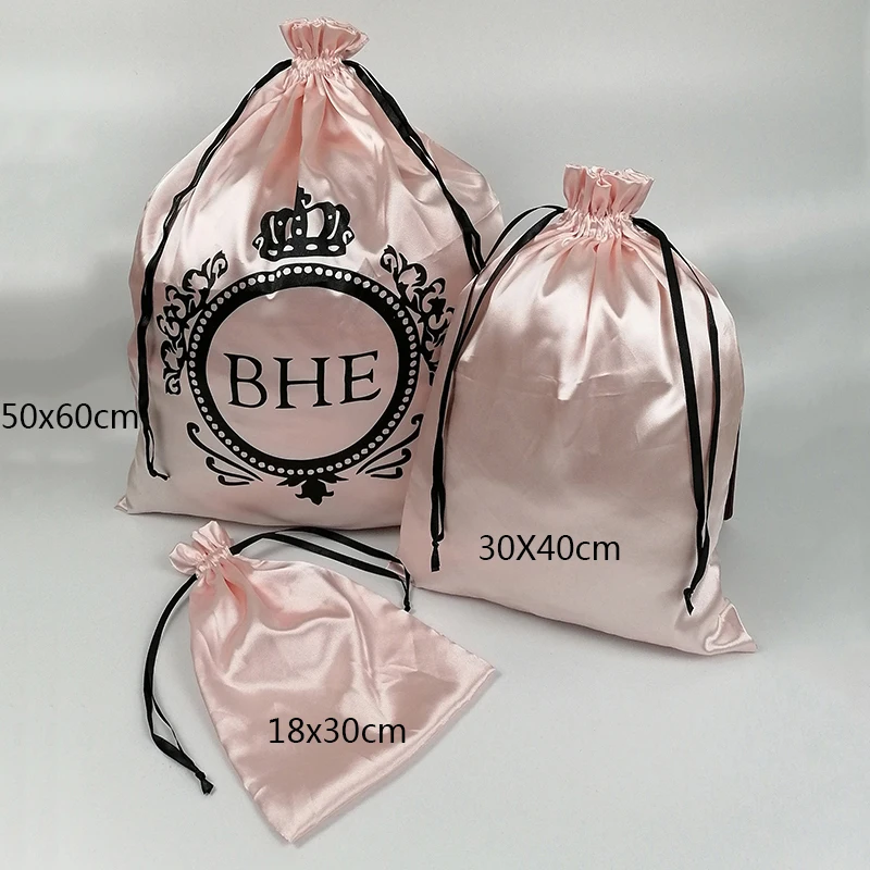 20PCS Custom Logo Silk Satin Hair Packaging Bag Extensions Wig/Cosmetic/HandBag/Bikini/Shoes/Clothes/Jewelry Drawstring Gift Bag