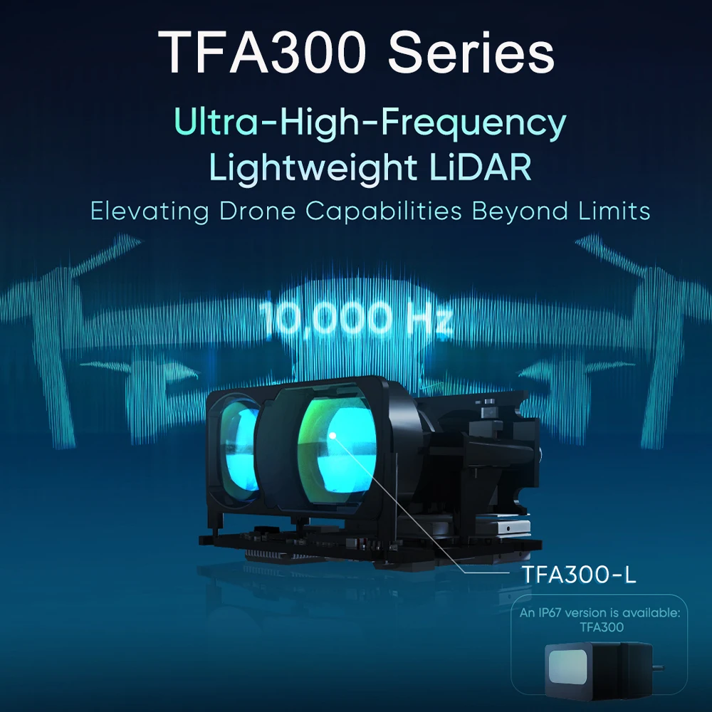Benewake 290M Range TFA300 / TFA300-L Lidar Sensor Ultra-High-Frequency Lightweight 10000Hz Frame Rate For Drones