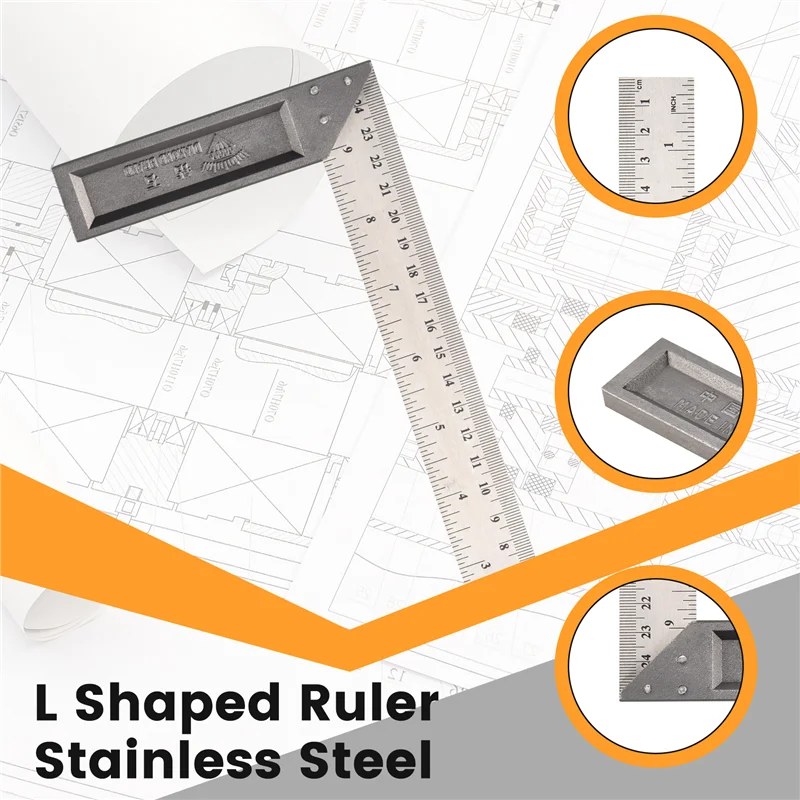 ABJA-90 Degree 25Cm Length Stainless Steel L-Square Angle Ruler