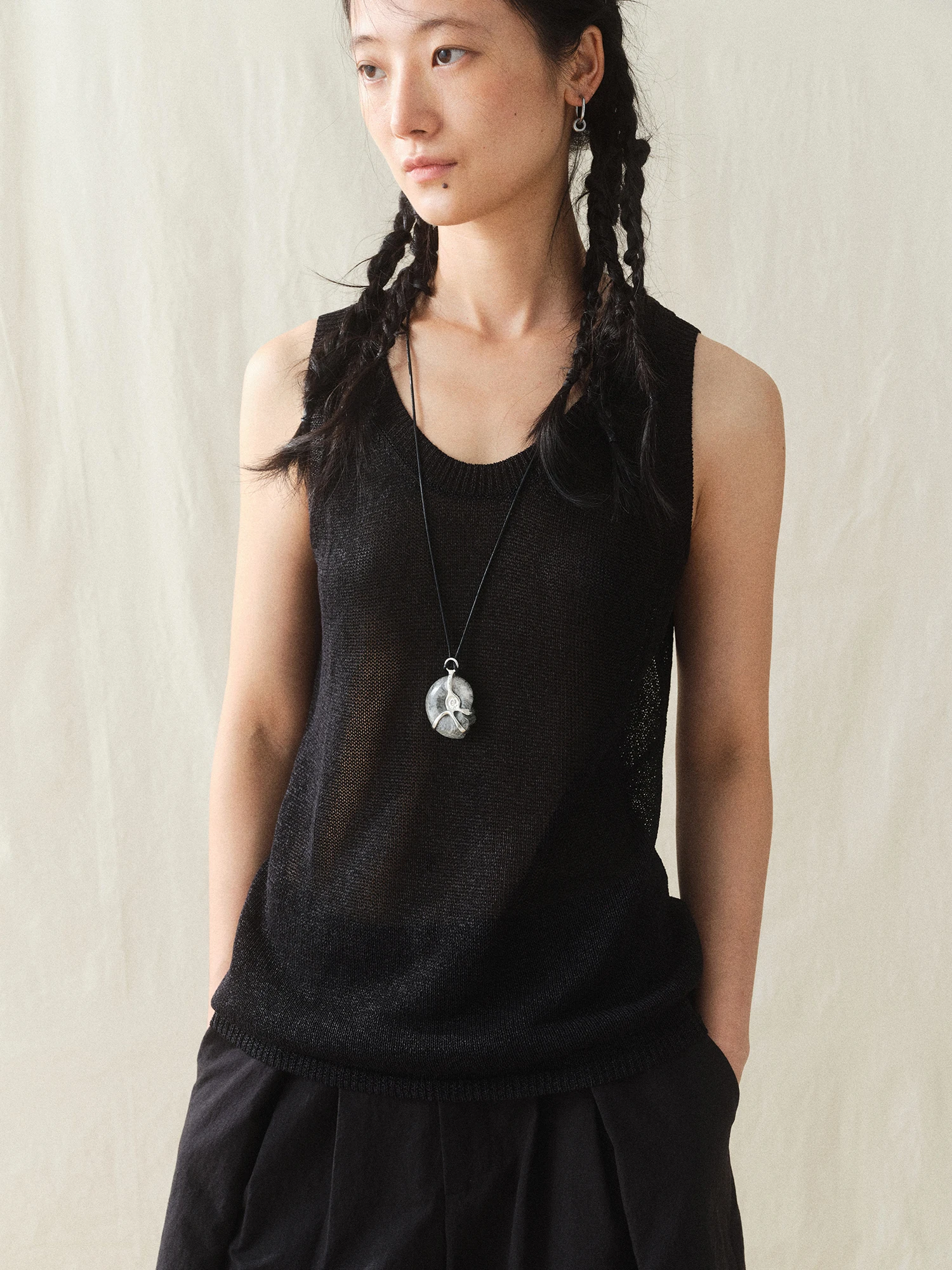 Dotdotdot Lightweight Dry Feeling round Neck Sleeveless Knitted Vest Comfortable Casual Cotton Blend Women's Summer Top