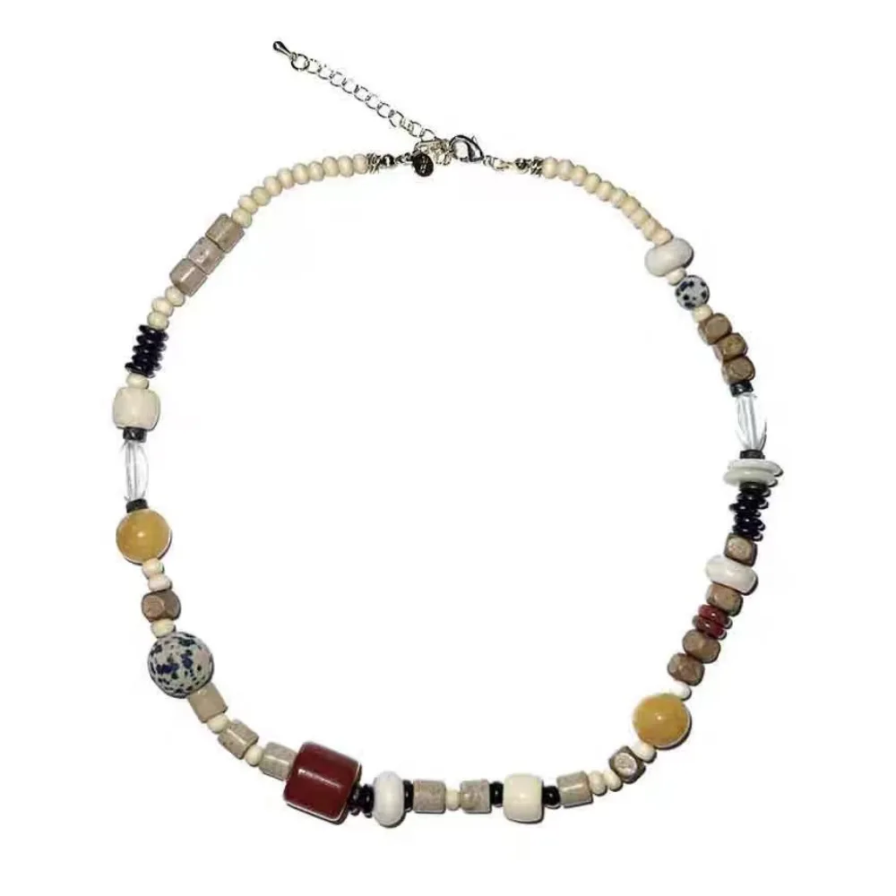 Classis Trend Sweater Chain Natural Stone Shell Beaded Necklace High-end Light Luxury Niche Design Jade Stone Beads Strand Chain