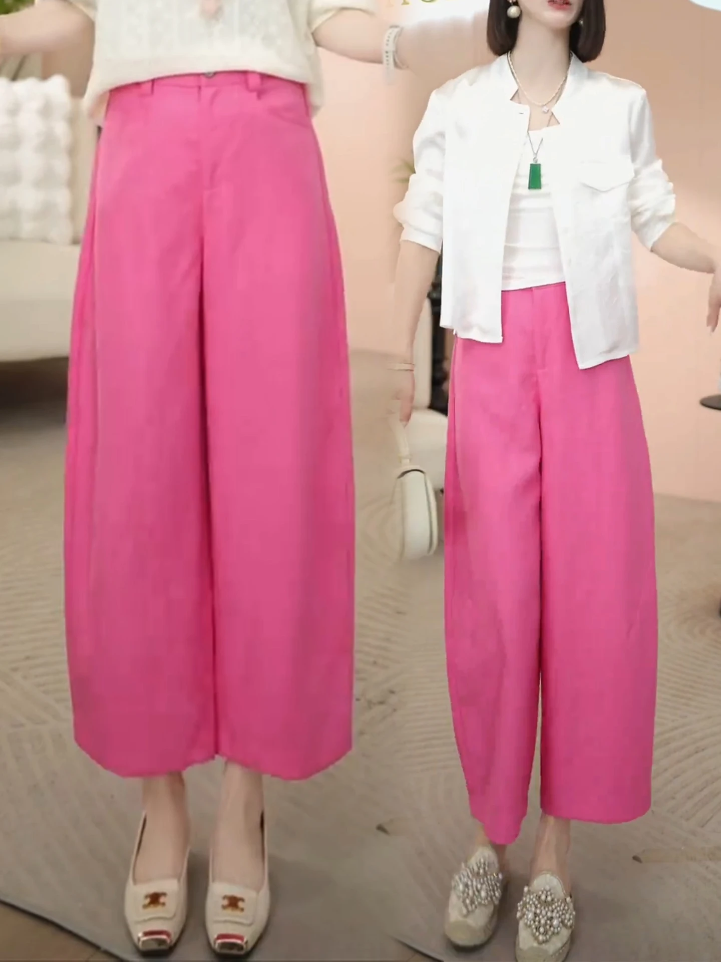 

High Waist Slimming Casual Linen Curved Knife Pants Women Summer Thin New Popular Nine Points Loose Fit Straight Leg P...