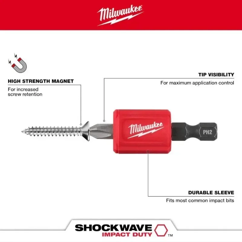 Milwaukee 48-32-4550 SHOCKWAVE Impact Drill Duty™ Magnetic Attachment PH2 Bit Set 3PC MILWAUKEE Power Tool Accessories