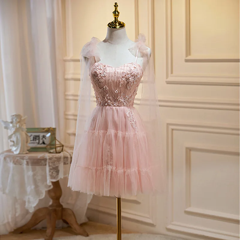 

Evening Dress Pink Elegant Strapless Zipper Back Knee Length Backless Sleeveless New A-Line Plus Size Women party Dresses B2470