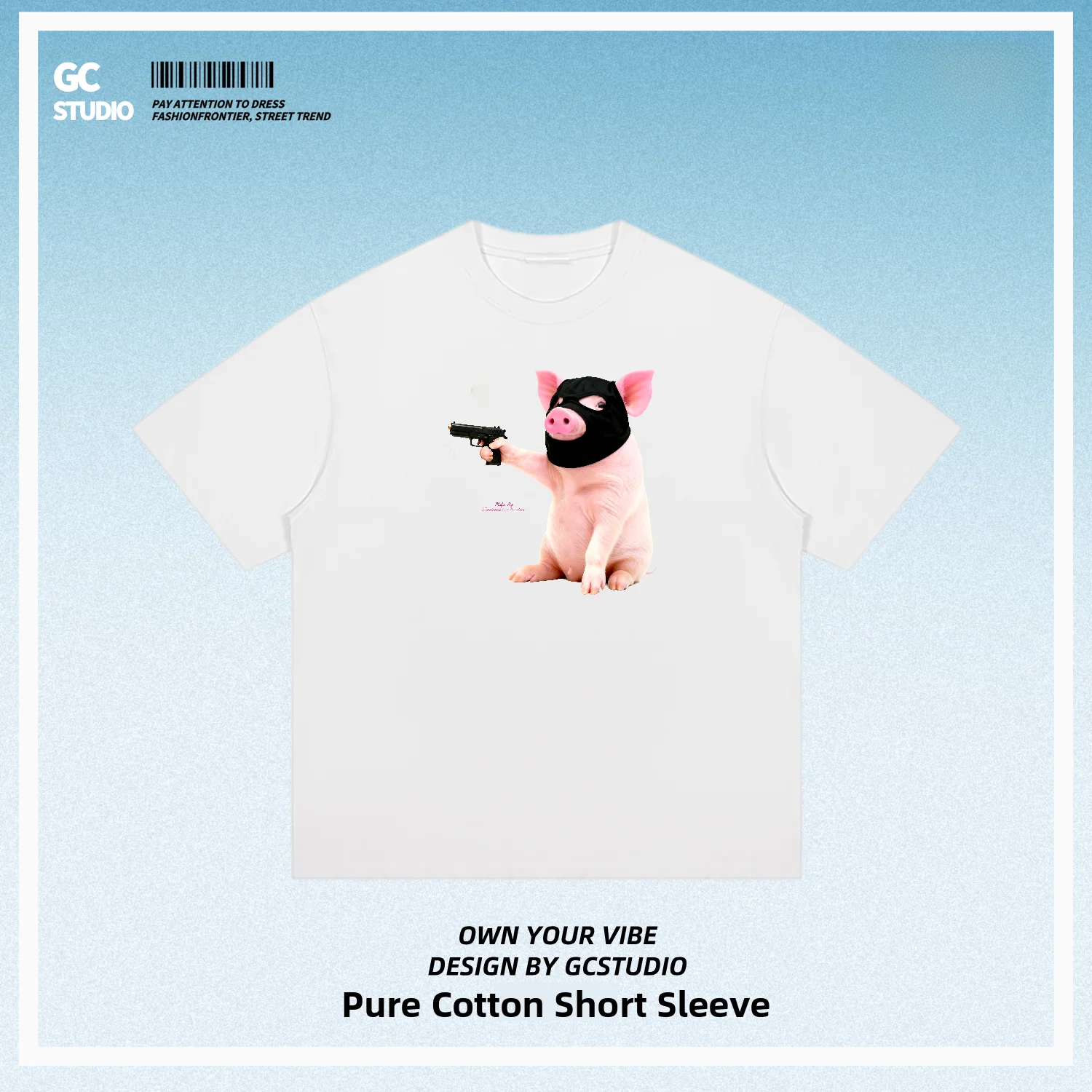 Unisex Loose Fit Cotton T-Shirt Black Gang Pig Meme Print Short Sleeve Breathable Casual Top for Commuting And Daily Wear